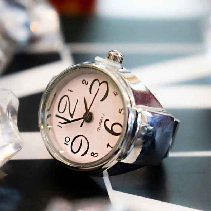 WLP 2023 Fashion Mini Quartz Watch Clock Finger Rings for Men Women Elastic Strap Punk Gothic Couple Roman Ring Jewelry Gift