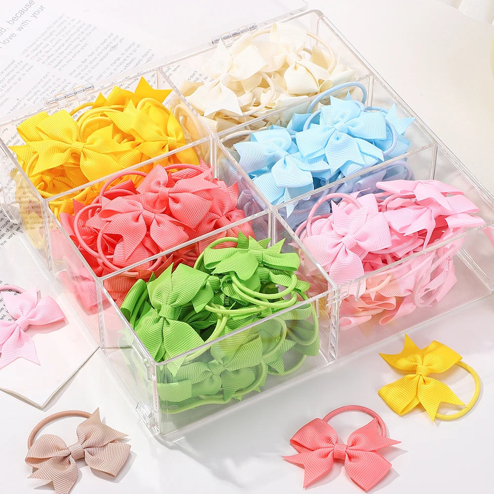 BABY BOWS 10Pcs/lot Girls Ribbon Hair Bows Rubber Band Kids Lovely Cheer Bowknot Hairband Boutique Children Headband Hairwear