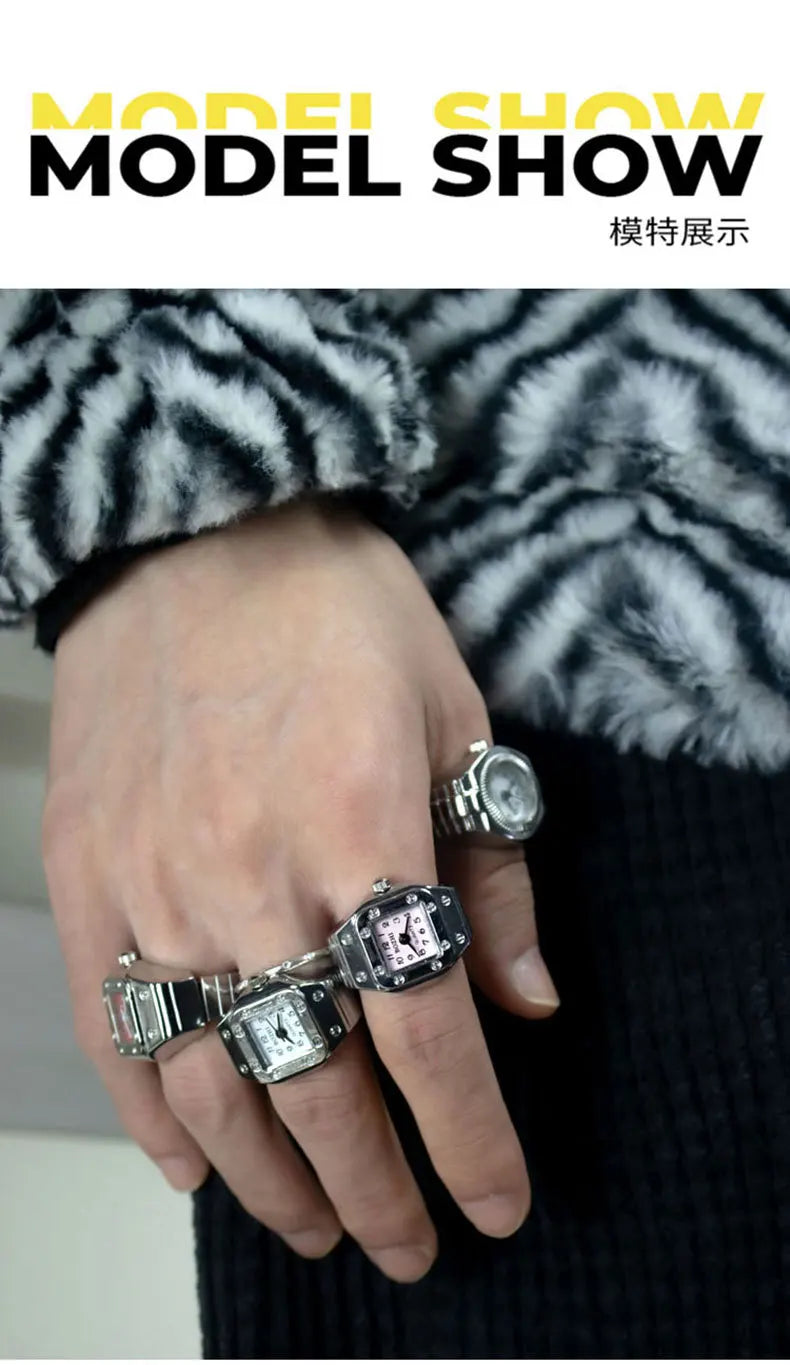 WLP 2023 Fashion Mini Quartz Watch Clock Finger Rings for Men Women Elastic Strap Punk Gothic Couple Roman Ring Jewelry Gift