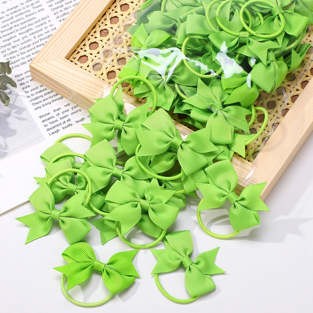 BABY BOWS 10Pcs/lot Girls Ribbon Hair Bows Rubber Band Kids Lovely Cheer Bowknot Hairband Boutique Children Headband Hairwear