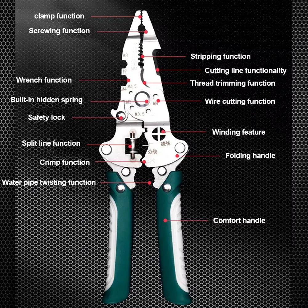 1Pcs Multifunctional Foldable Wire Stripper Crimper Cable Cutter Pliers Electrician Cable Cutting Wiring Pulling Stripping Tools