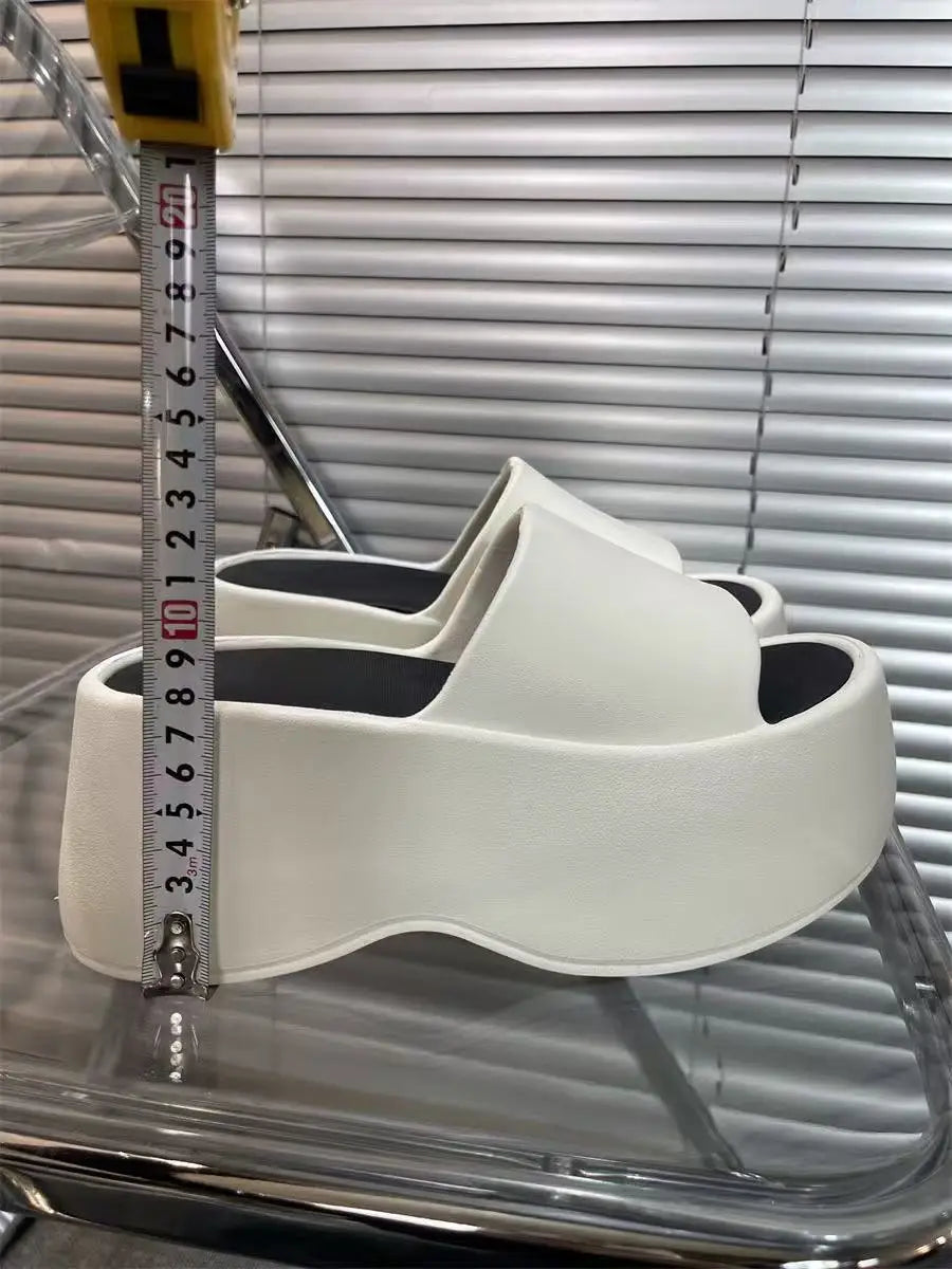 2025 New 8cm High Platform Slipper Woman White Chunky Slides Shoes For Summer Women's Height Increase Elevator Slipper