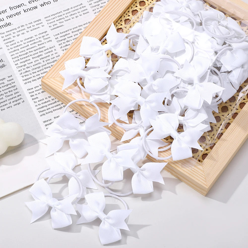 BABY BOWS 10Pcs/lot Girls Ribbon Hair Bows Rubber Band Kids Lovely Cheer Bowknot Hairband Boutique Children Headband Hairwear