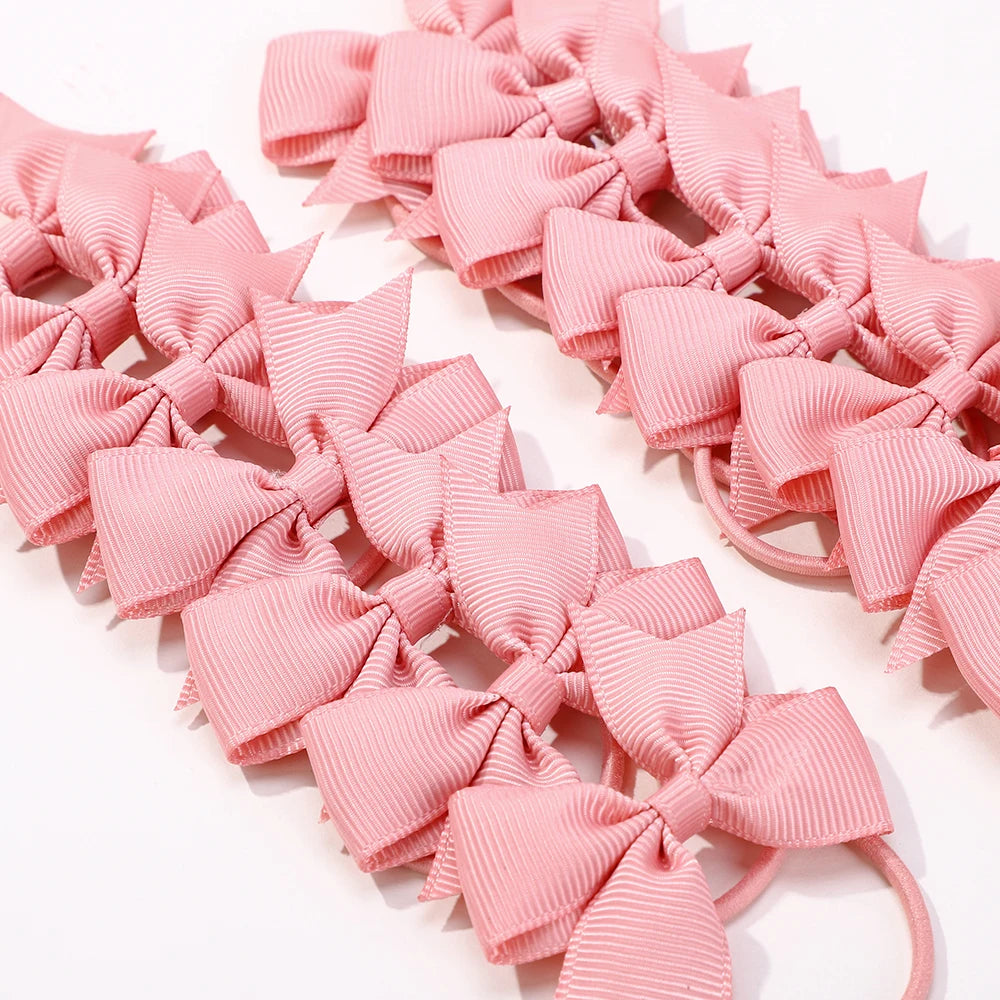 BABY BOWS 10Pcs/lot Girls Ribbon Hair Bows Rubber Band Kids Lovely Cheer Bowknot Hairband Boutique Children Headband Hairwear