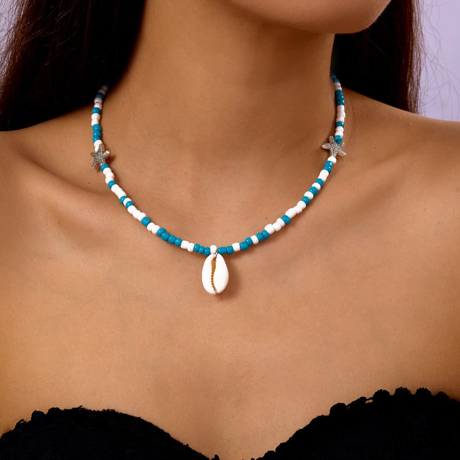 New Beach Style Seashell Necklace Beaded Choker Necklaces for Women Handmade Starfish Pendant Fashion Ocean Jewelry Чокер