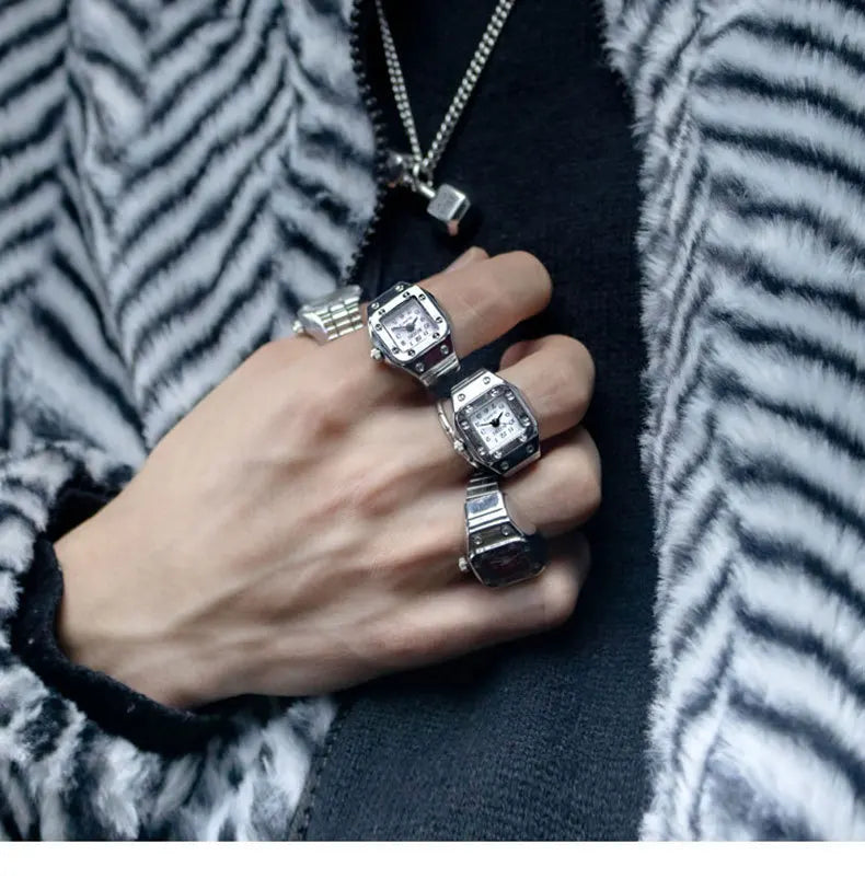 WLP 2023 Fashion Mini Quartz Watch Clock Finger Rings for Men Women Elastic Strap Punk Gothic Couple Roman Ring Jewelry Gift