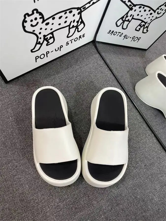 2025 New 8cm High Platform Slipper Woman White Chunky Slides Shoes For Summer Women's Height Increase Elevator Slipper