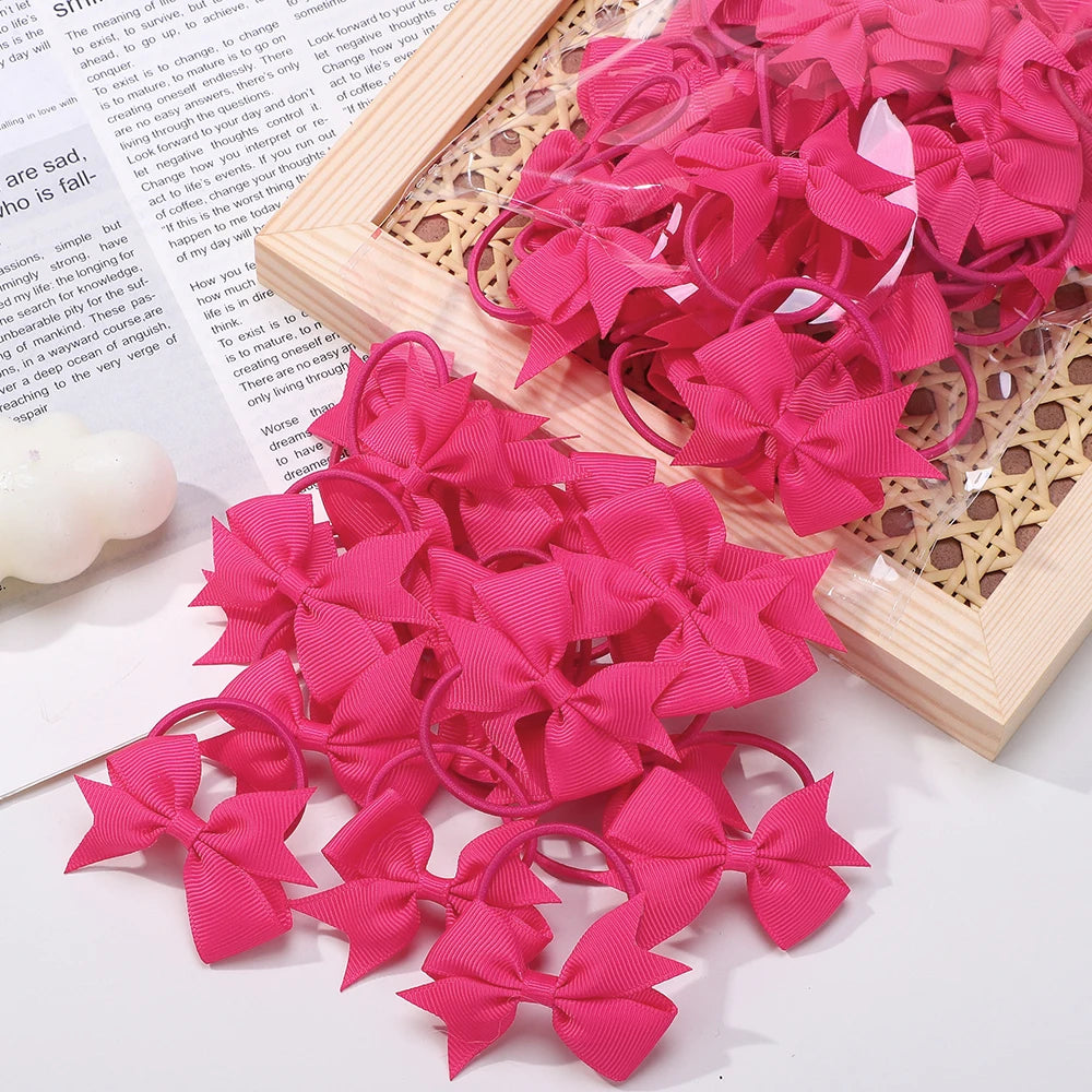 BABY BOWS 10Pcs/lot Girls Ribbon Hair Bows Rubber Band Kids Lovely Cheer Bowknot Hairband Boutique Children Headband Hairwear