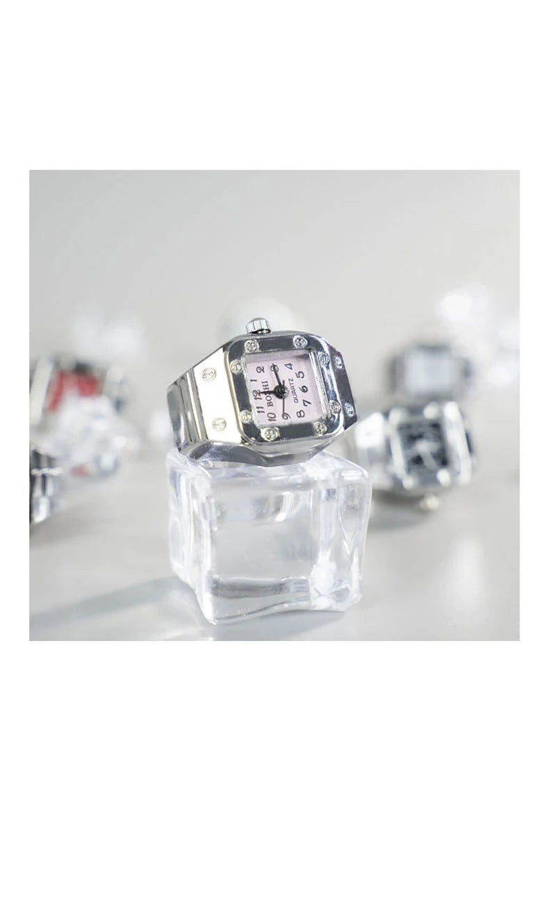 WLP 2023 Fashion Mini Quartz Watch Clock Finger Rings for Men Women Elastic Strap Punk Gothic Couple Roman Ring Jewelry Gift