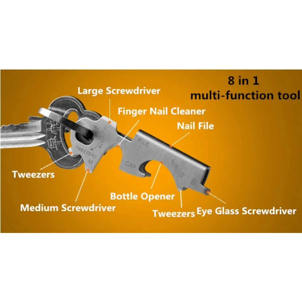1PC EDC 8 in 1 Stainless Steel Multi Function Keychain Pendant  Bottle Opener Screwdriver Camping Outdoor Survival Gear Tool