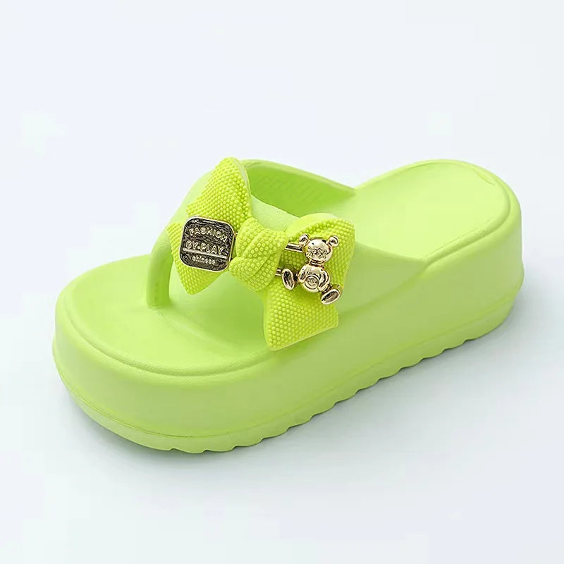 Women Flat Bow Flip Flops Women 2023 New Summer Platform Flops Female Thick Sole Mules Outdoor Fashion Casual Comfortable Slides