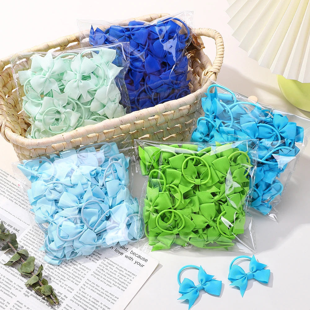 BABY BOWS 10Pcs/lot Girls Ribbon Hair Bows Rubber Band Kids Lovely Cheer Bowknot Hairband Boutique Children Headband Hairwear