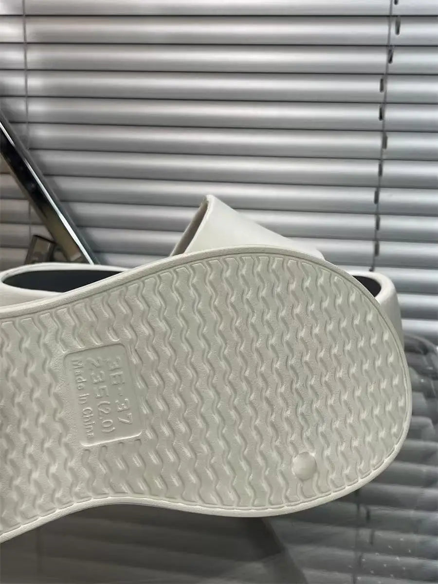 2025 New 8cm High Platform Slipper Woman White Chunky Slides Shoes For Summer Women's Height Increase Elevator Slipper