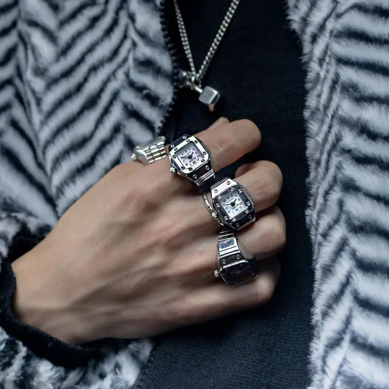 WLP 2023 Fashion Mini Quartz Watch Clock Finger Rings for Men Women Elastic Strap Punk Gothic Couple Roman Ring Jewelry Gift