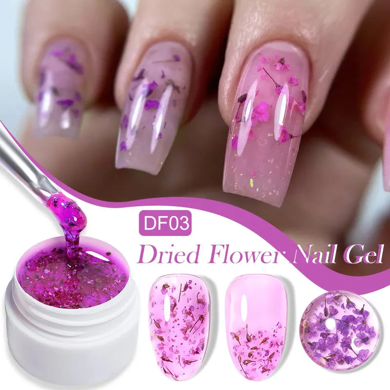 LILYCUTE 8ml Pink Dried Flower Gel Nail Polish Natural Flower Fairy Nail Art Gel Soak Off UV LED Painting Varnish For Nails DIY