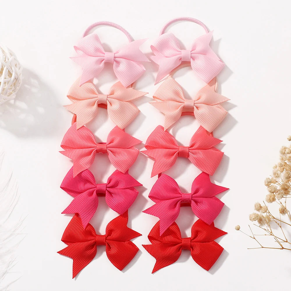 BABY BOWS 10Pcs/lot Girls Ribbon Hair Bows Rubber Band Kids Lovely Cheer Bowknot Hairband Boutique Children Headband Hairwear
