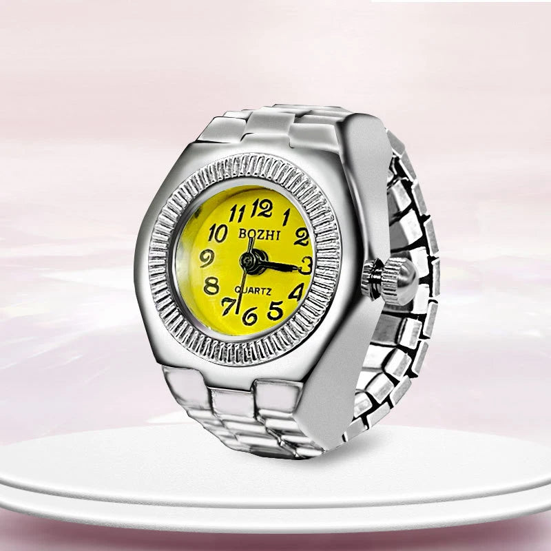 WLP 2023 Fashion Mini Quartz Watch Clock Finger Rings for Men Women Elastic Strap Punk Gothic Couple Roman Ring Jewelry Gift