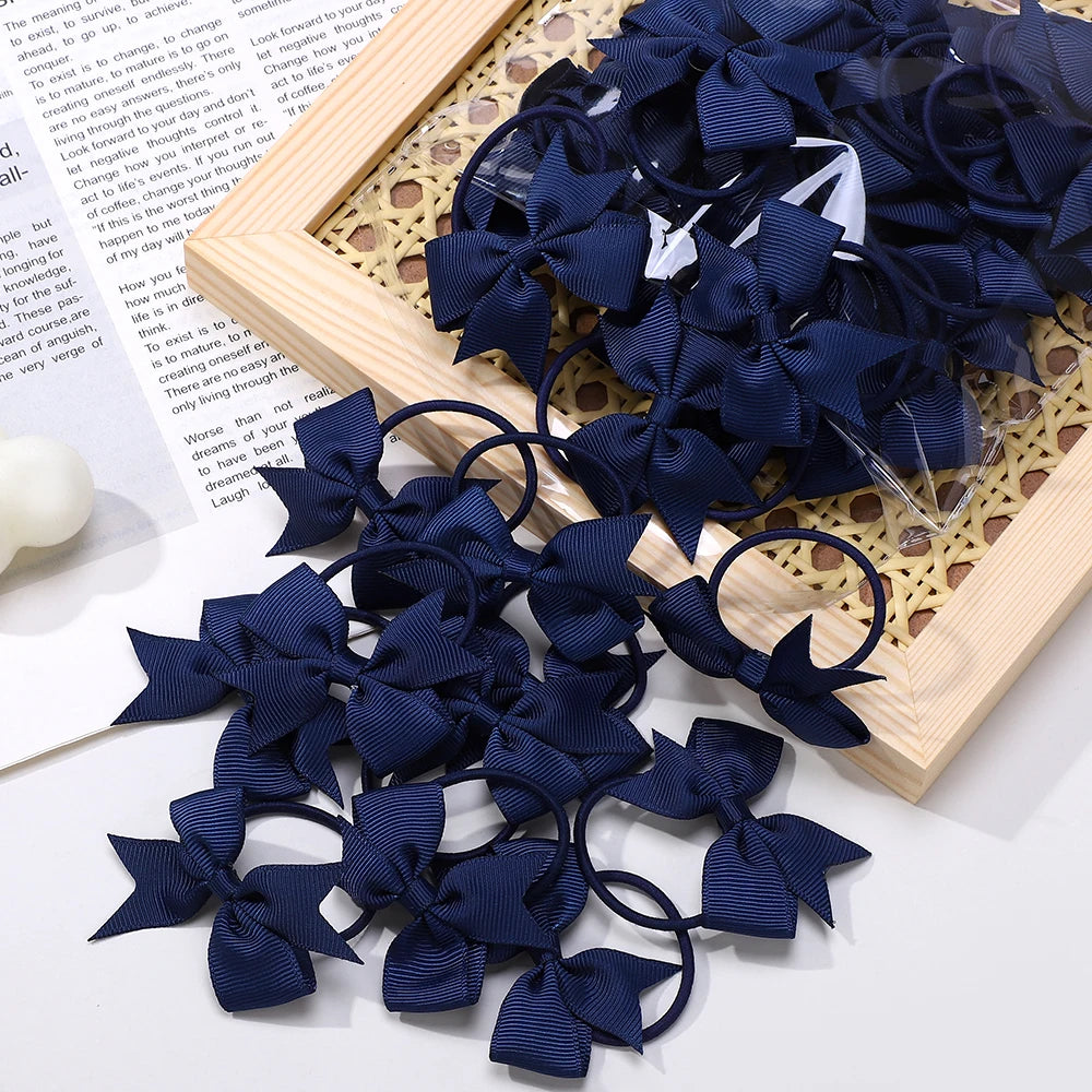 BABY BOWS 10Pcs/lot Girls Ribbon Hair Bows Rubber Band Kids Lovely Cheer Bowknot Hairband Boutique Children Headband Hairwear