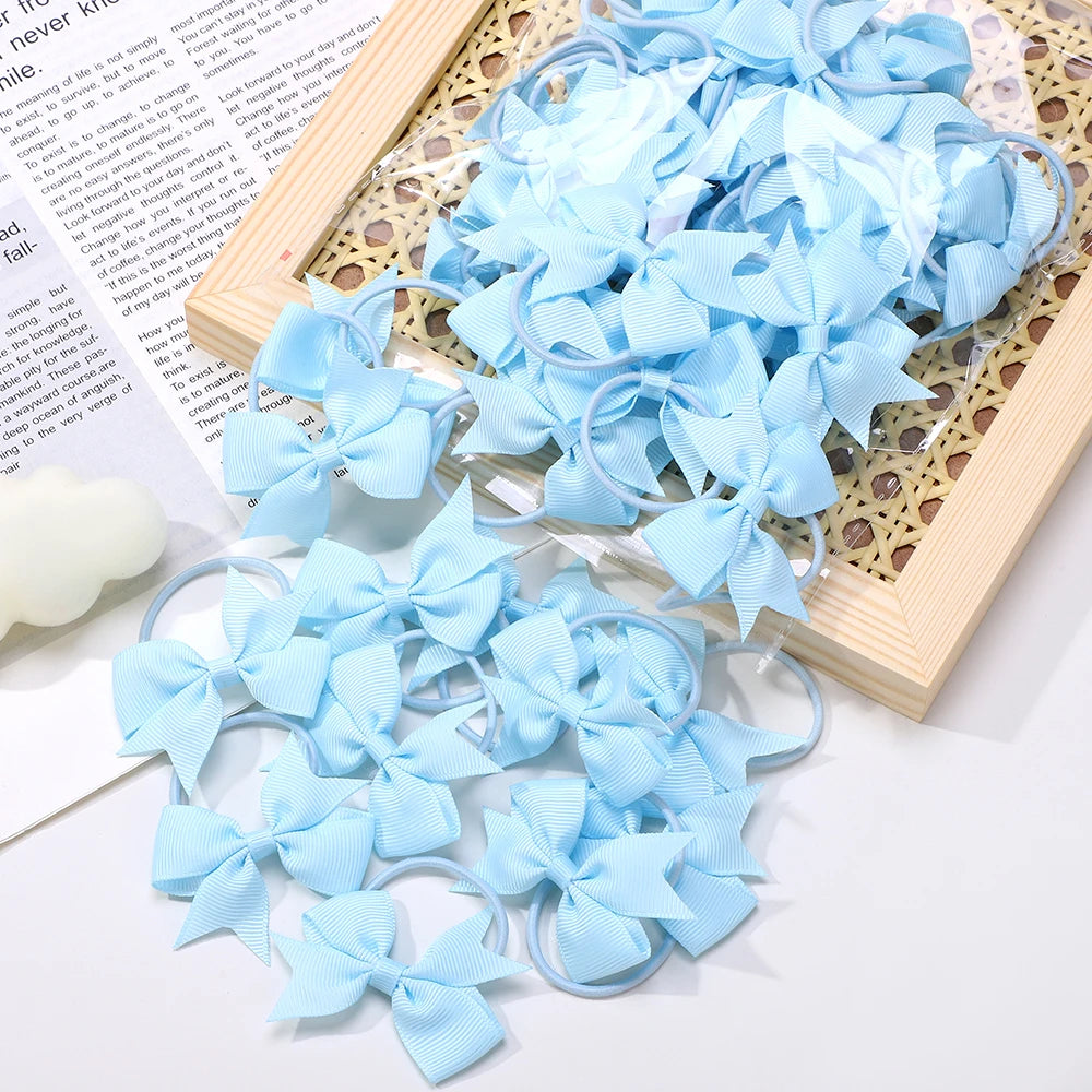 BABY BOWS 10Pcs/lot Girls Ribbon Hair Bows Rubber Band Kids Lovely Cheer Bowknot Hairband Boutique Children Headband Hairwear