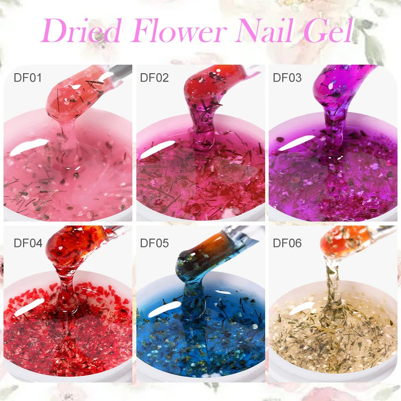 LILYCUTE 8ml Pink Dried Flower Gel Nail Polish Natural Flower Fairy Nail Art Gel Soak Off UV LED Painting Varnish For Nails DIY