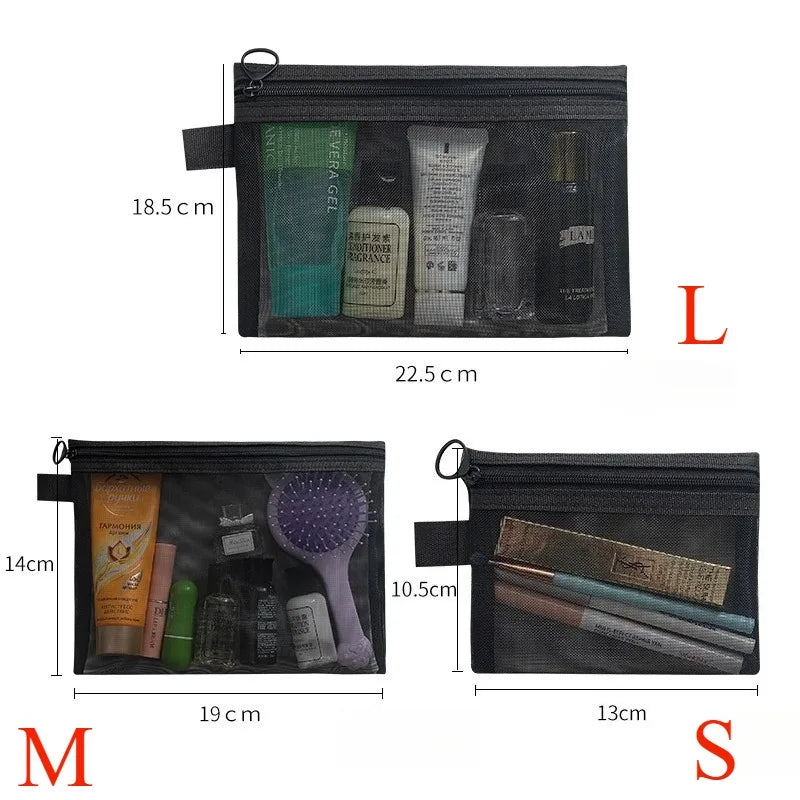 1/3pcs Mesh Clear Cosmetic Bags Small Large Black Makeup Bag Portable Travel Toiletry Organizer Case Lipstick Storage Pouch