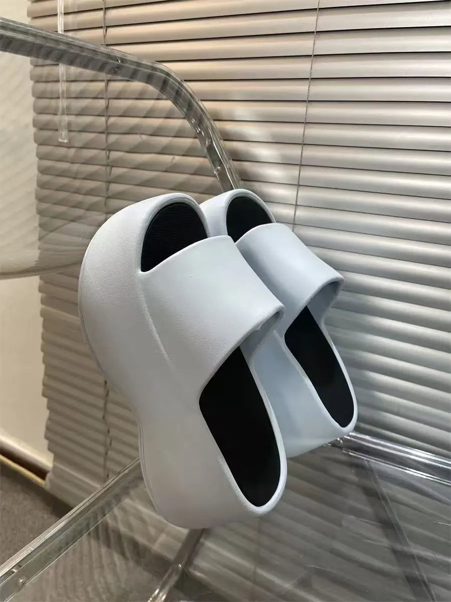 2025 New 8cm High Platform Slipper Woman White Chunky Slides Shoes For Summer Women's Height Increase Elevator Slipper