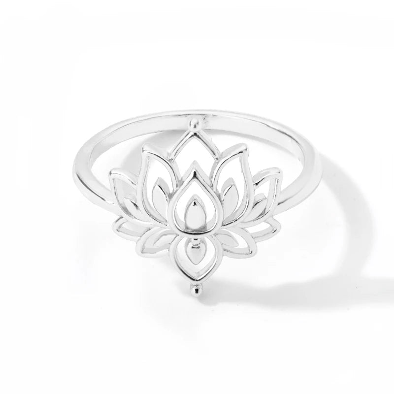 Stainless Steel Lotus Flower Ring for Women Gold Color Vintage Stone Opal Oval Flower Ring Fashion Aesthetic Jewelry Gift