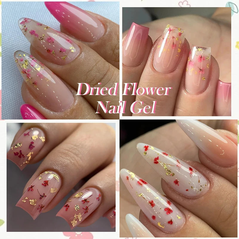 LILYCUTE 8ml Pink Dried Flower Gel Nail Polish Natural Flower Fairy Nail Art Gel Soak Off UV LED Painting Varnish For Nails DIY