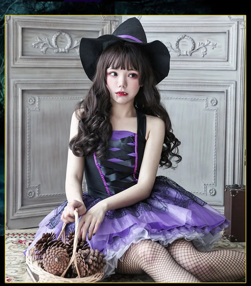 Halloween Costume For Women Witch Cosplay Anime Vampire Makeup Ball Hats Skirts Stockings Adult Witch Costume Adult Cosplay