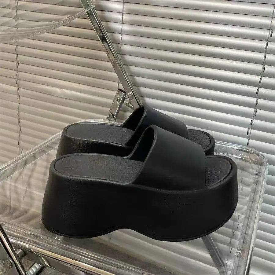 2025 New 8cm High Platform Slipper Woman White Chunky Slides Shoes For Summer Women's Height Increase Elevator Slipper