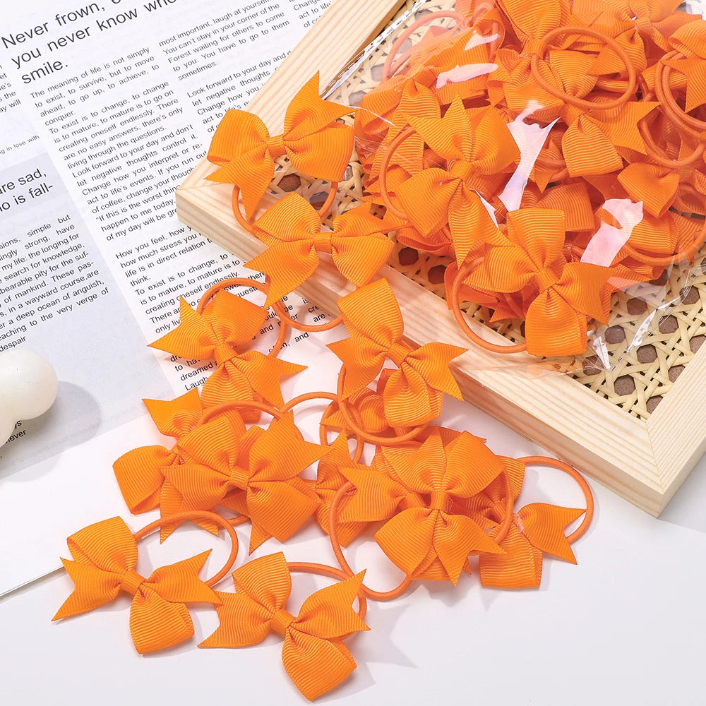 BABY BOWS 10Pcs/lot Girls Ribbon Hair Bows Rubber Band Kids Lovely Cheer Bowknot Hairband Boutique Children Headband Hairwear