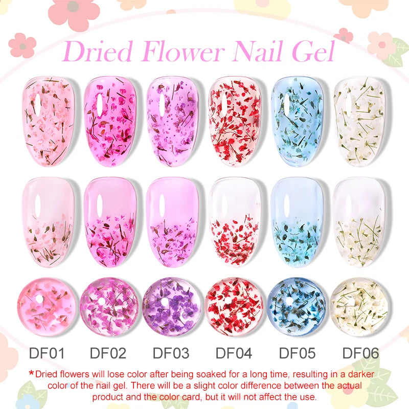 LILYCUTE 8ml Pink Dried Flower Gel Nail Polish Natural Flower Fairy Nail Art Gel Soak Off UV LED Painting Varnish For Nails DIY