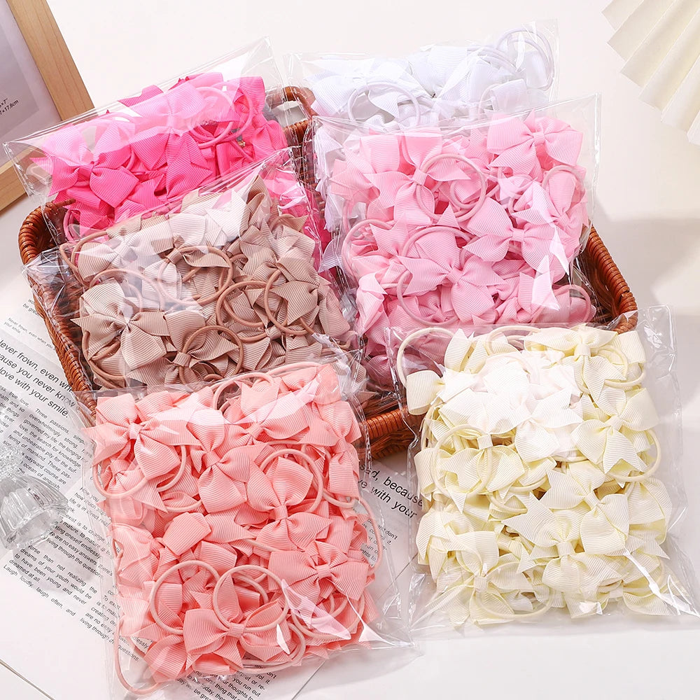 BABY BOWS 10Pcs/lot Girls Ribbon Hair Bows Rubber Band Kids Lovely Cheer Bowknot Hairband Boutique Children Headband Hairwear
