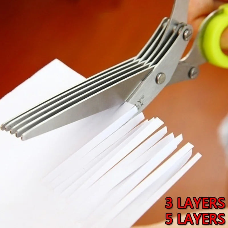 3/5 Layers Multi-functional Stainless Steel Kitchen Knives Scissors shallot Sushi Shredded Scallion Cut Herb Spices Scissors