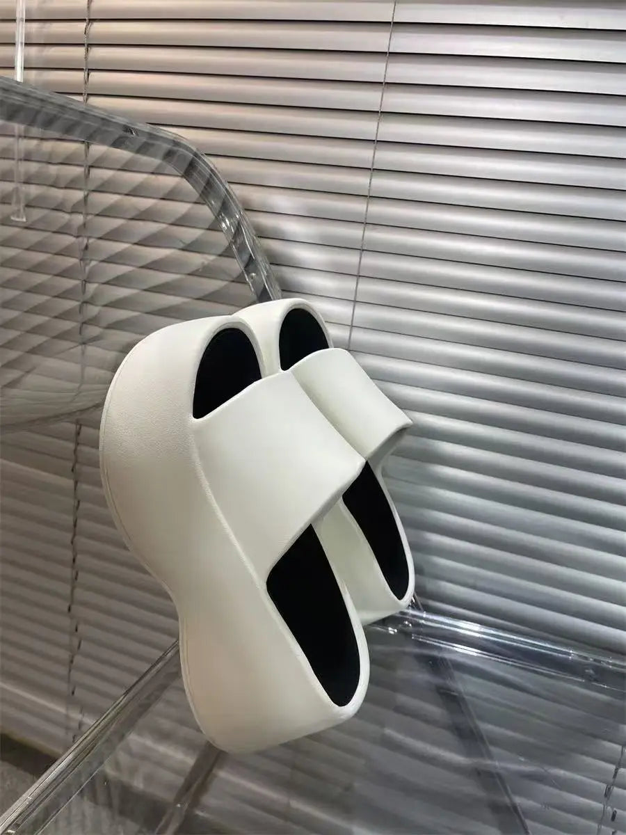 2025 New 8cm High Platform Slipper Woman White Chunky Slides Shoes For Summer Women's Height Increase Elevator Slipper