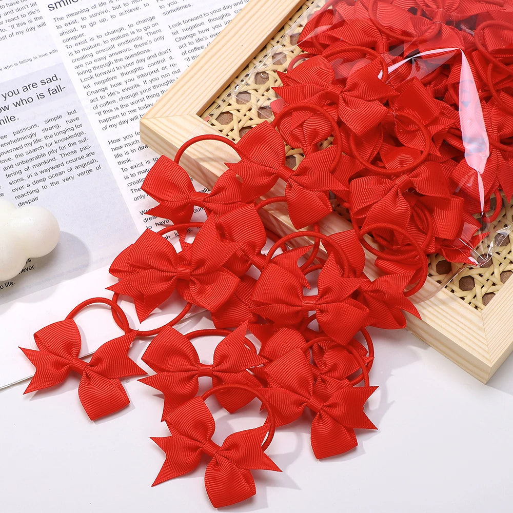 BABY BOWS 10Pcs/lot Girls Ribbon Hair Bows Rubber Band Kids Lovely Cheer Bowknot Hairband Boutique Children Headband Hairwear
