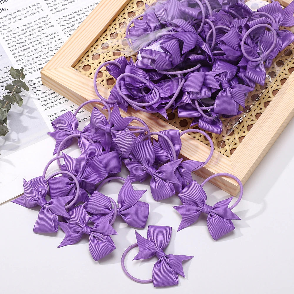 BABY BOWS 10Pcs/lot Girls Ribbon Hair Bows Rubber Band Kids Lovely Cheer Bowknot Hairband Boutique Children Headband Hairwear