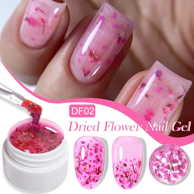 LILYCUTE 8ml Pink Dried Flower Gel Nail Polish Natural Flower Fairy Nail Art Gel Soak Off UV LED Painting Varnish For Nails DIY