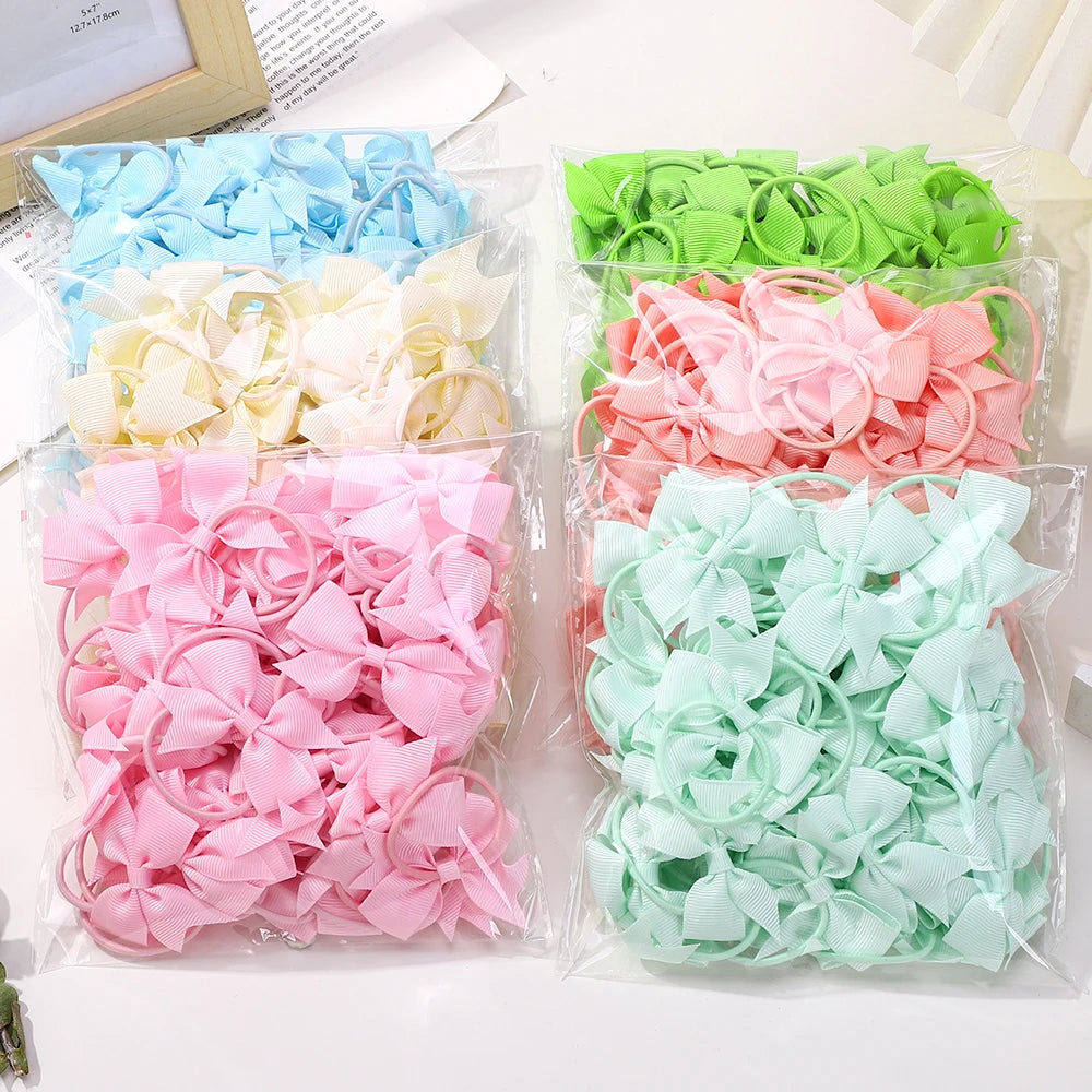 BABY BOWS 10Pcs/lot Girls Ribbon Hair Bows Rubber Band Kids Lovely Cheer Bowknot Hairband Boutique Children Headband Hairwear