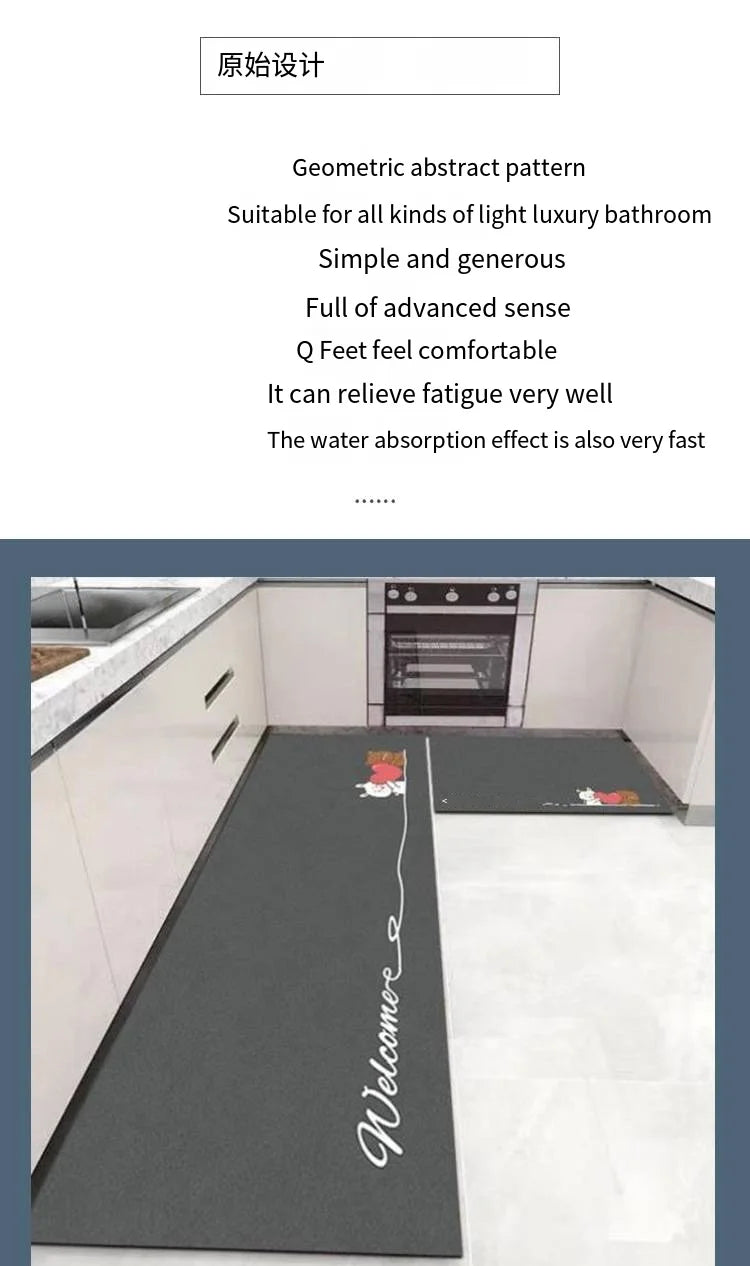 VIKAMA Crystal Velvet Minimalist Kitchen Floor Mat Absorbent Dirt Resistant Long Strip Mat Household Entrance Door Foot Mat