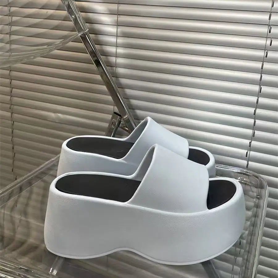 2025 New 8cm High Platform Slipper Woman White Chunky Slides Shoes For Summer Women's Height Increase Elevator Slipper