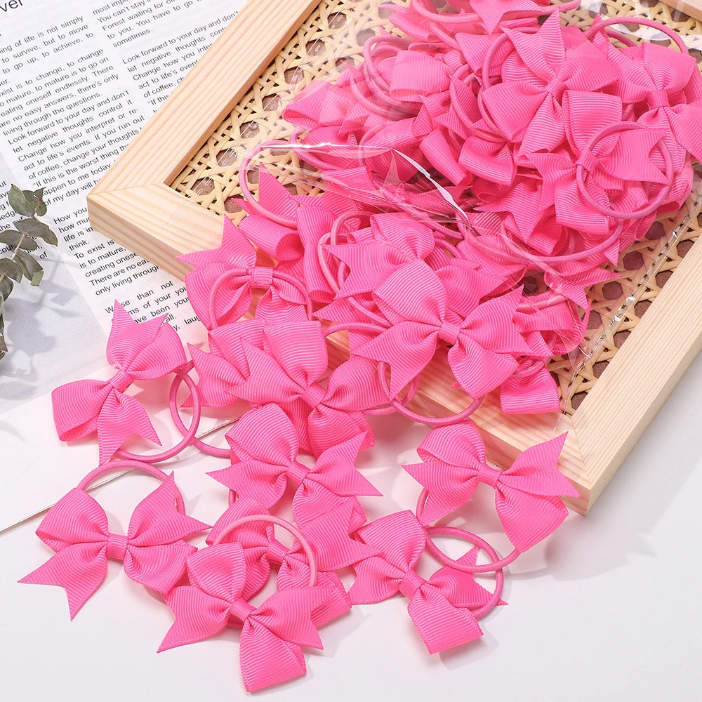 BABY BOWS 10Pcs/lot Girls Ribbon Hair Bows Rubber Band Kids Lovely Cheer Bowknot Hairband Boutique Children Headband Hairwear