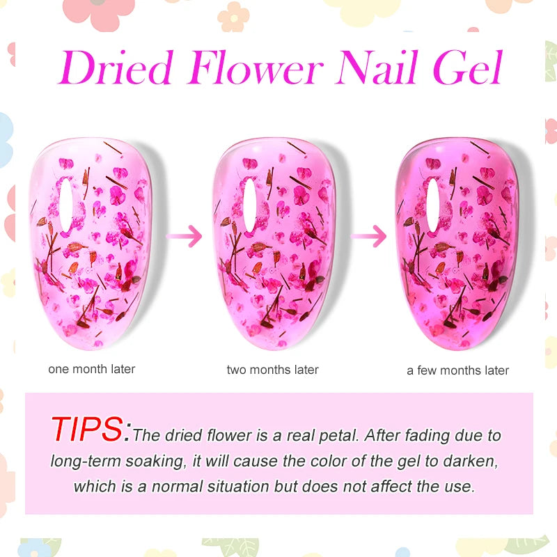 LILYCUTE 8ml Pink Dried Flower Gel Nail Polish Natural Flower Fairy Nail Art Gel Soak Off UV LED Painting Varnish For Nails DIY