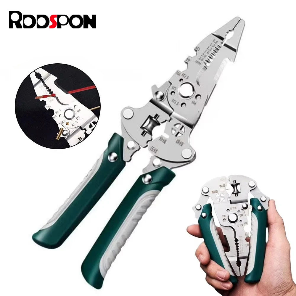 1Pcs Multifunctional Foldable Wire Stripper Crimper Cable Cutter Pliers Electrician Cable Cutting Wiring Pulling Stripping Tools