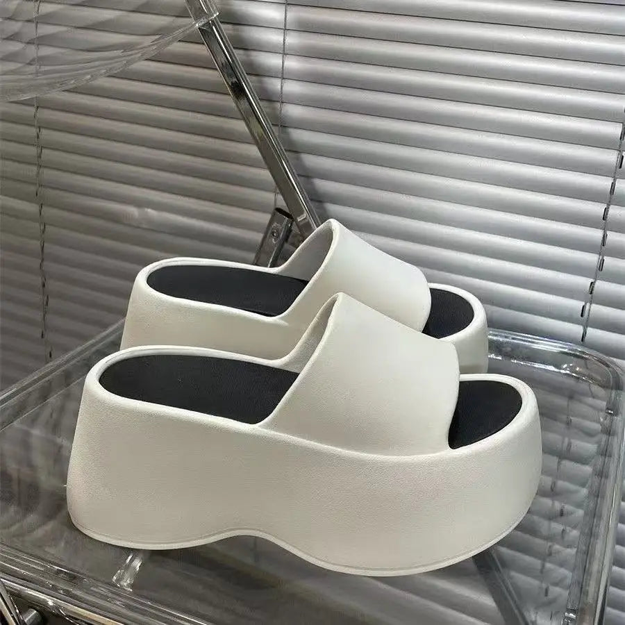 2025 New 8cm High Platform Slipper Woman White Chunky Slides Shoes For Summer Women's Height Increase Elevator Slipper
