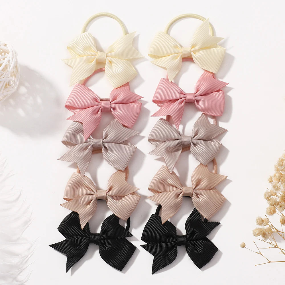 BABY BOWS 10Pcs/lot Girls Ribbon Hair Bows Rubber Band Kids Lovely Cheer Bowknot Hairband Boutique Children Headband Hairwear