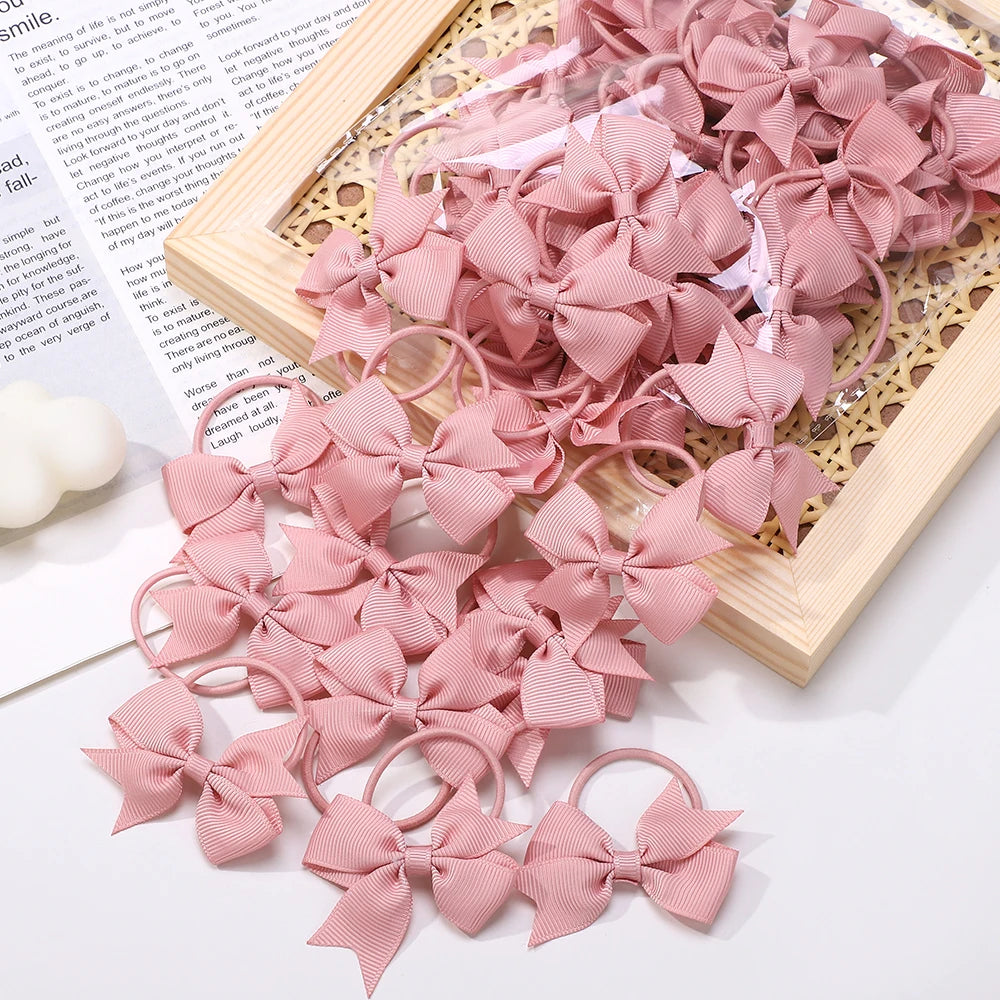 BABY BOWS 10Pcs/lot Girls Ribbon Hair Bows Rubber Band Kids Lovely Cheer Bowknot Hairband Boutique Children Headband Hairwear