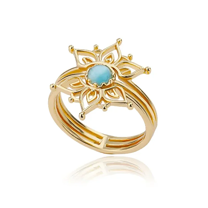 Stainless Steel Lotus Flower Ring for Women Gold Color Vintage Stone Opal Oval Flower Ring Fashion Aesthetic Jewelry Gift